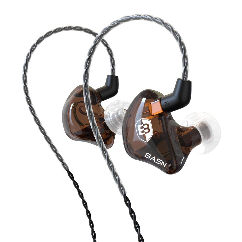 BASN in-Ear Monitor Headphones Dual Dynamic Drivers IEM Earphones Detachable MMCX Cable Musicians Earbuds Headphones (BC100 Brown, with no Mic) - Image 1